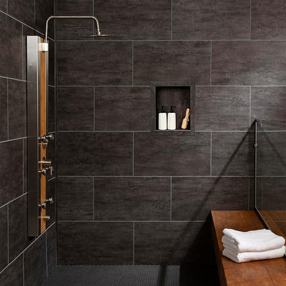 Palisade 17.5 in x 15.5 in Vinyl Shower Niche Ashen Slate | Waterproof Shower Insert