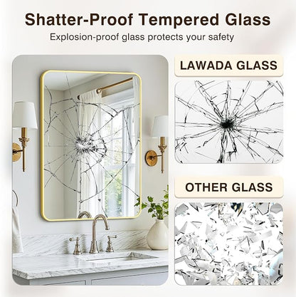 Vanity Gold Bathroom Mirror for Over Sink, 2 Pack 36”x24” | HD Tempered Glass, Anti-Rust Frame, Vertical or Horizontal, Wall Mirrors for Bathroom Sink, Living Room, Entryway, Bedroom