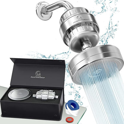 AquaHomeGroup Handheld Shower Filter, 20+3 Stage, 1.8 GPM, Chrome | Shower head 20+3 stage filtration, KDF media, reduces chlorine, heavy metals, sediment, Vitamin C E A, high pressure