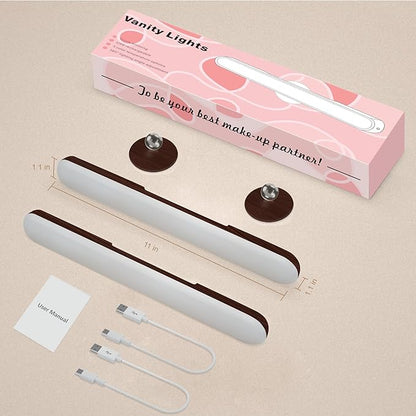 2 Pack Vanity Lights for Mirror with 4000mAh Rechargeable Battery, Touch Control Dimmable Makeup Light with 3 Color Modes, Magnetic 360° Adjustable LED Bathroom Mirror Light, Dark Wood