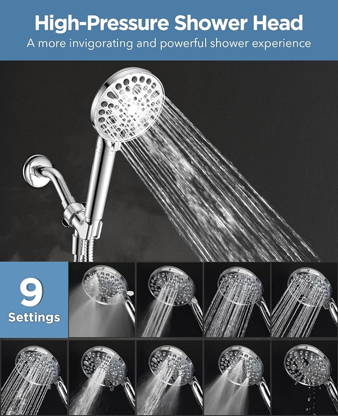 MakeFit Filtered Shower Head with Handheld-10 Modes High Pressure Showerhead with Built-in Power Wash,Long 71-inch Hose & Adjustable Bracket, Water Softener Filter Beads for Hard Water-Remove Chlorine