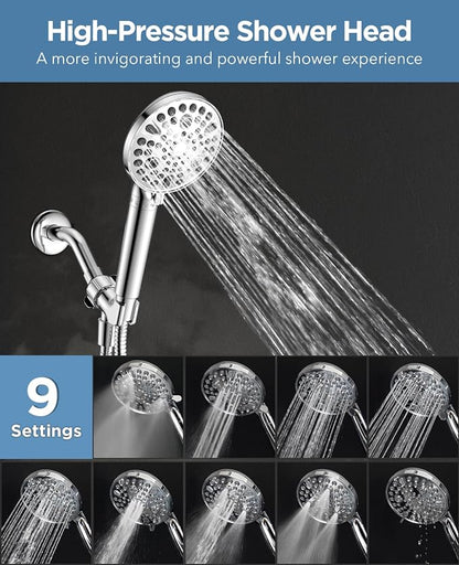 MakeFit Filtered Shower Head with Handheld-10 Modes High Pressure Showerhead with Built-in Power Wash,Long 71-inch Hose & Adjustable Bracket, Water Softener Filter Beads for Hard Water-Remove Chlorine