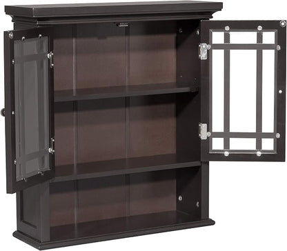 Teamson Home Neal Wooden Over The Toilet Bathroom Removable Wall Medicine Cabinet with 1 Fixed and 1 Adjustable Shelf 3 Storage Spaces 2 Glass Mosaic Doors and Crystal-Cut Acrylic Knobs, Espresso | Bathroom Kitchen Storage Space Saver, 2 Doors and 1 Op...