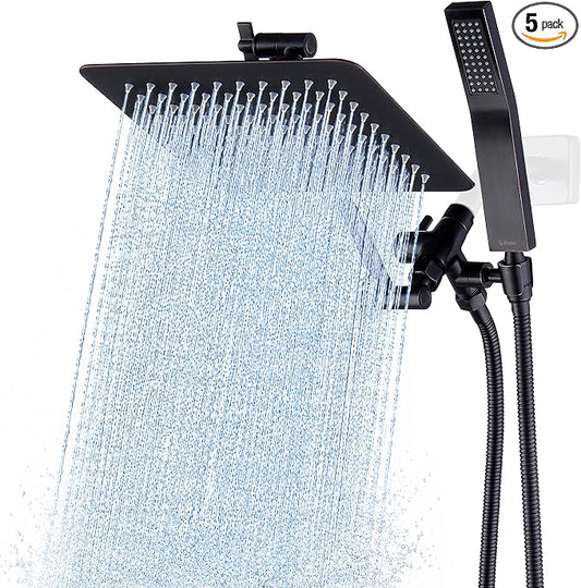 G-Promise All Metal 10" Rain Shower Head with Handheld for Bathroom Upgrade | All Metal, Built to Last, Easy Install, Adjustable Height & Angle for All Heights, Extra Long Hose, Modern Upgrade