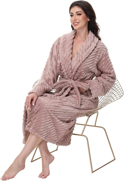 Yurhap Premium Robes for Women - Super Soft Cozy Fleece Womens Robe Plush Long Bathrobe