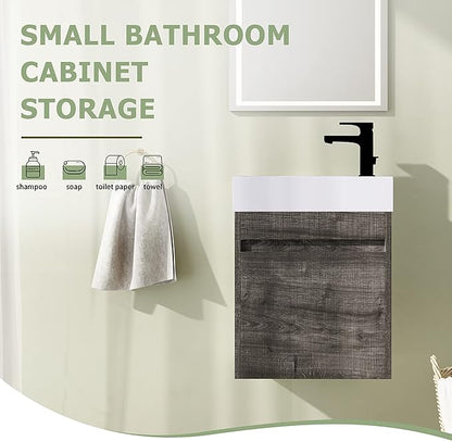 18" Bathroom Vanity with Sink, 18 Inch Floating Bathroom Vanity for Small Space, Single Sink Bathroom Vanity Combo, Modern Bathroom Vanity, Grey Wall Mounted Cabinet Set（005）