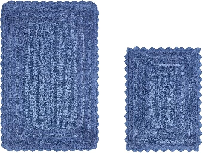 Better Trends Lilly Crochet Collection 100% Cotton 2 Piece Set (17" x 24" | 21" x 34") Bath Rug Set in Blue
