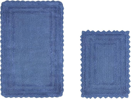 Better Trends Lilly Crochet Collection 100% Cotton 2 Piece Set (17" x 24" | 21" x 34") Bath Rug Set in Blue