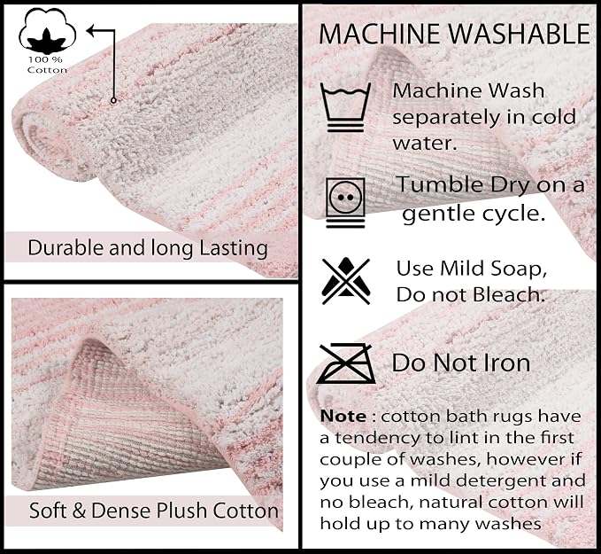 Home Weavers 100% Cotton Gradiation Collection Bathroom Décor | Washable Rug | Bathroom Mat | Kitchen Mat | Bathroom Rug Set | Bath Mat Set | Bath Floor Mat Non Slip, 5 Piece Set with Contour, Pink