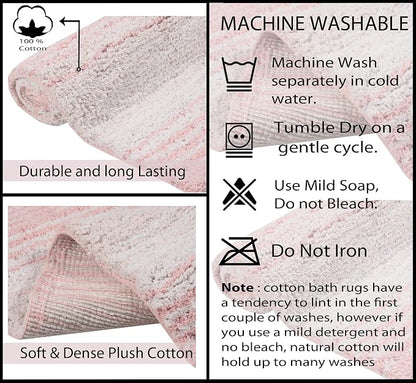 Home Weavers 100% Cotton Gradiation Collection Bathroom Décor | Washable Rug | Bathroom Mat | Kitchen Mat | Bathroom Rug Set | Bath Mat Set | Bath Floor Mat Non Slip, 5 Piece Set with Contour, Pink