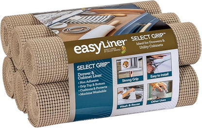 EasyLiner Select Grip Shelf Liner - Easy to Install & Cut to Fit - Non Slip, Non Adhesive, Drawer Shelf & Cabinet Liner for Kitchen, Bathroom, Pantry Cupboards - 12in. x 10ft. - Beige - 6 Rolls