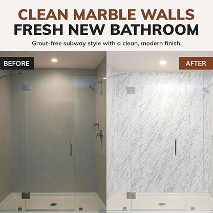 From Plain To Beautiful In Hours 133-640-HERR-KIT Herringbone Tile - Tub and Shower Wall Panels Surround (Covers/ 96 sq. ft.), Marble, 1 Piece