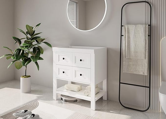 eclife 30" Bathroom Vanity with Sink Combo, Modern Painted Vanities Cabinet with Big Drawers, Opening Bottom Shelf, Raised Foot Pads, Exclude Undermount Sink, Faucet & Drain, White