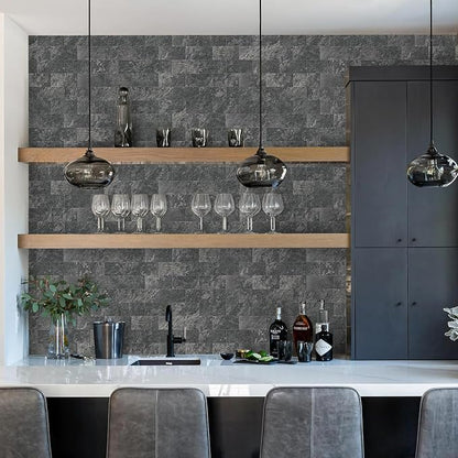 Vamos Tile 100 Pieces Peel and Stick Backsplash Tiles, 3" x 6" PVC Subway Tile, Black Slate Stick on Backsplash Tiles for Kitchen/Bathroom/Fireplace/Laundry/Camper