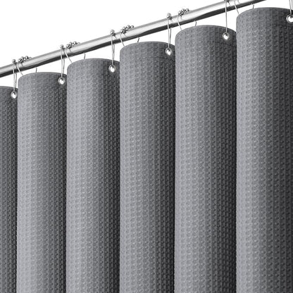 Extra Long Waffle Shower Curtain 256 GSM Fabric 72"x84" Grey/Gray | 84 Inch Long, Thick Cloth, Weighted Hem, Water Repellent, Tall Hotel Luxury Polyester Shower Curtains for Bathroom 12 Hooks
