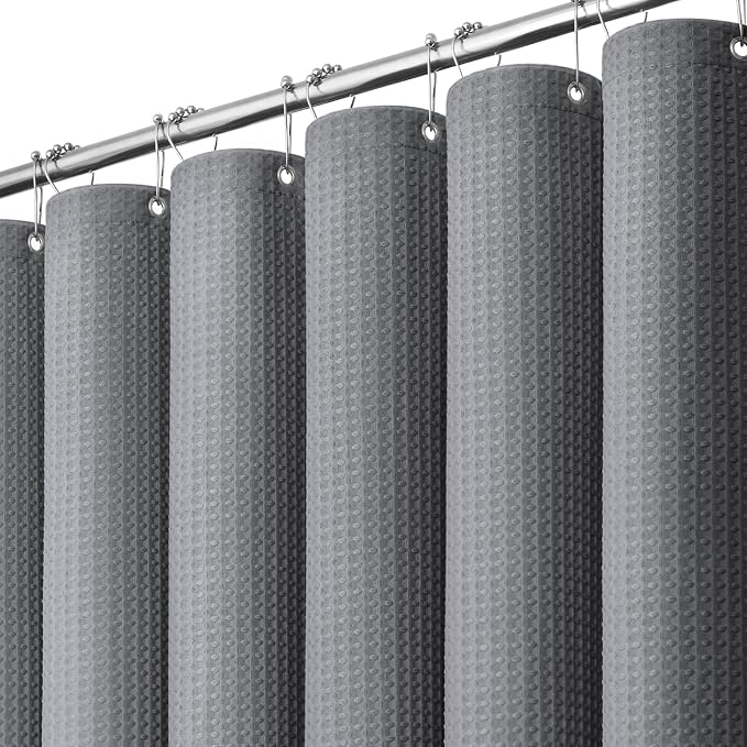 Stall Waffle Shower Curtain 256 GSM Heavy Fabric 54x78 Grey/Gray | 54 x 78 Inch Long, Thick Cloth, Weighted Hem, Water Repellent, Hotel Luxury Polyester Shower Curtains for Bathroom 10 Hooks