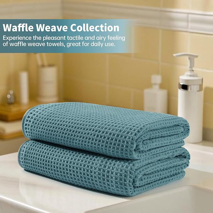 MICROFI New Microfiber Waffle Bath Towels, 2 Pieces, Oversized, Soft, Absorbent, Fast Drying, Lint Free 430 GSM (30''x60''/76cm x 152cm)