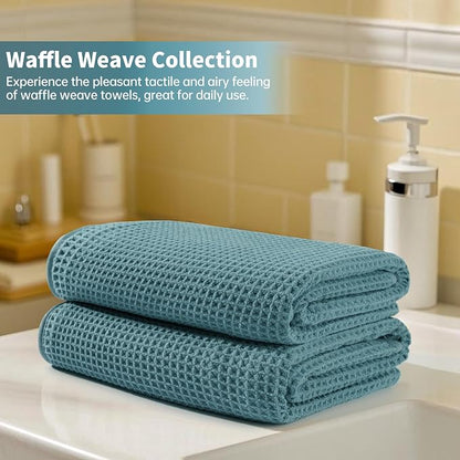 MICROFI New Microfiber Waffle Bath Towels, 2 Pieces, Oversized, Soft, Absorbent, Fast Drying, Lint Free 430 GSM (30''x60''/76cm x 152cm)