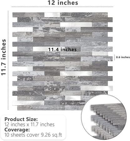 STICKGOO Peel and Stick Backsplash, PVC Wall Tiles Stick on Backsplash for Kitchen(1 Sheet, Distressed Wood with Metal Silver)