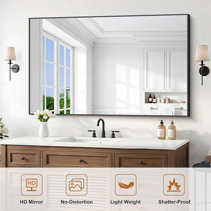 DESBING Black Bathroom Mirror for Wall, 30x50 Inch Rectangle Mirrors with Metal Frame, Modern Vanity Wall Mirror Decor for Entryway Hangs, Bathroom Living Room Horizontal or Vertical