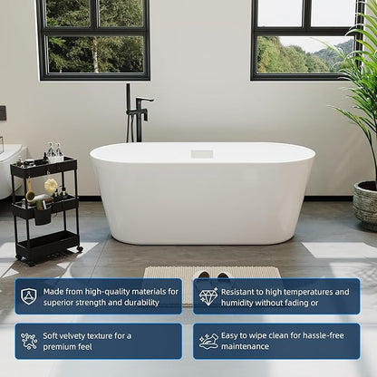 59 Inch Acrylic Freestanding Bathtub, Deep Soaking Tub with Non-Slip Base, CUPC Certified Free Standing Tub, Chrome Drain Bath Tub, Modern Tub for Bathrooms, White