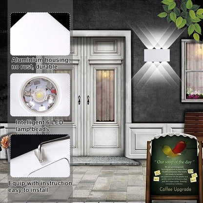 Kawell 6W Waterproof Modern Wall Sconces LED Wall Light Up Down Aluminum Wall Lamp LED Indoor Outdoor for Bathroom Bedroom Living Room Porch Stairs Hotels Garden Pathway, White 6000K