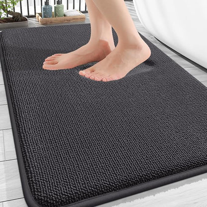 OLANLY Thick Memory Foam Bathroom Rugs 32x20, Absorbent Bath Mat, Dark Grey | Soft Quick Dry Bath Rugs, Non-Slip, Machine Washable Carpet for Bathroom Floor, Tub and Shower, Home Decor Accessories