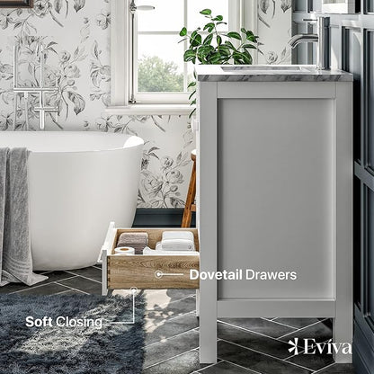 Eviva London 20" x 18" White Bathroom Vanity with White Carrara Quartz Top