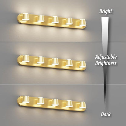 URSOLA Bathroom Lighting Fixtures Over Mirror, 5 Light Bathroom Vanity Light, LED Gold Wall Light Fixtures Up and Down Rotatable Dimmable 34 inch