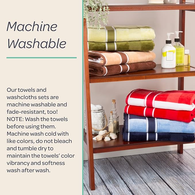 Lavish Home Bathroom Towels Set, Bathroom Accessories, Beige, Set of 6 | Includes 2 Bath Sheets, 2 Hand Towels, and 2 Wash Cloths, Soft 525 GSM 100% Cotton Set for Shower, Gym, Dorm, and Spa