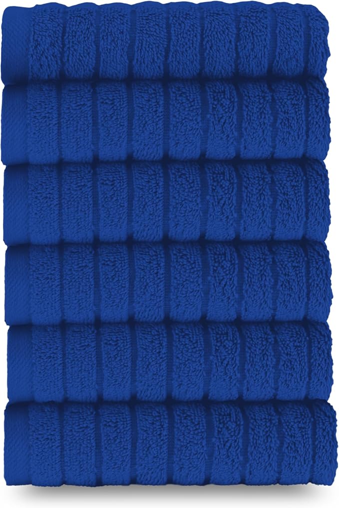 Elegant Comfort 100% Turkish Cotton Corduroy Ribbed Luxury Washcloths 6 Pack Soft 13 x 13 Inch - Higly Absorbent, Durable, Quick Dry, Spa Premium Hotel Quality for Bathroom or Travel, Royal Blue