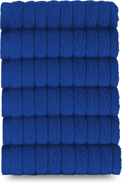 Elegant Comfort 100% Turkish Cotton Corduroy Ribbed Luxury Washcloths 6 Pack Soft 13 x 13 Inch - Higly Absorbent, Durable, Quick Dry, Spa Premium Hotel Quality for Bathroom or Travel, Royal Blue