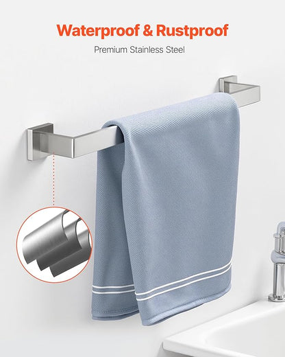 VEVOR Brushed Nickel Bathroom Hardware Set, 5 Pieces Bathroom Accessories Set, Stainless Steel 24 inch Towel Bar, Towel Rack, 2 Robe Towel Hooks, Toilet Paper Holder for Bath Room, Wall Mounted