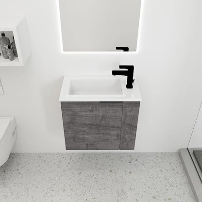 Henf Wall Mount 22 Inch Bathroom Vanity W/Sink Combo for Small Space, Modern Design Vanity Cabinet Gel Basin Countertop, Float Mounting Design Cabinet Set with Soft Close Doors, Gray (Without Faucet)