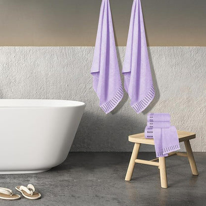 Ultra Soft 6 Pack Cotton Towel Set, Contains 2 Bath Towels 28x55 inch, 2 Hand Towels 16x24 inch & 2 Wash Cloths 12x12 inch, Ideal Everyday use, Compact & Lightweight - Purple