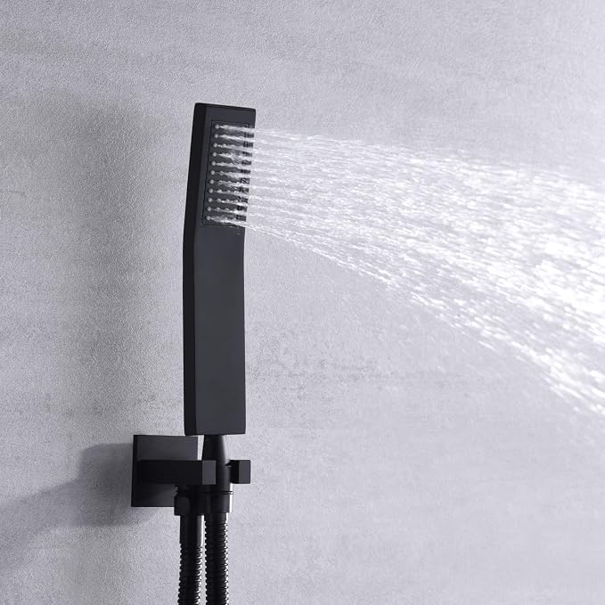 SUMERAIN Bathroom Matte Black Pressure Balance Shower System | Anti-scald, 8 Inches High Pressure Rain Shower, Brass Handheld, brass Rough-in Valve Body and Trim Included