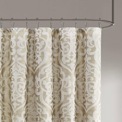Madison Park Fabric Damask Medallion Shower Curtain, 72"x72" Tan/Ivory | Luxe Textured Jacquard, Machine Washable Modern Home Bathroom Decor, Bathtub Privacy Screen