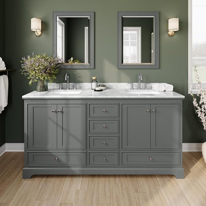 Wyndham Collection Deborah 72 inch Double Bathroom Vanity in Dark Gray, White Carrara Marble Countertop, Undermount Square Sinks, and No Mirror