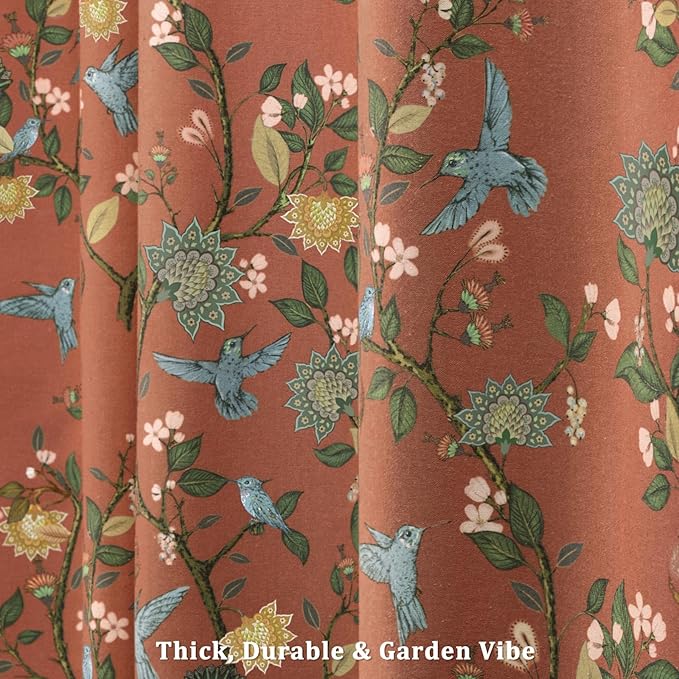 Floral Terracotta Boho Shower Curtain,Vintage Anthropologie Linen Shower Curtains for Bathroom,72Wx72H