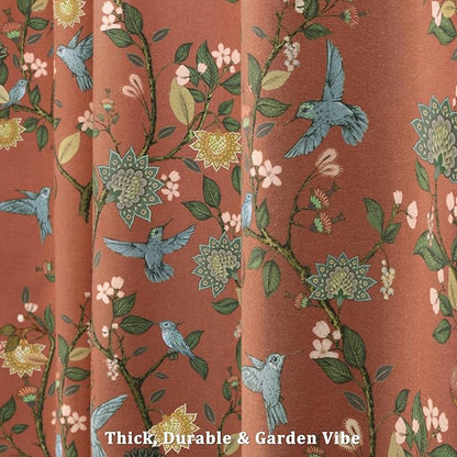 Floral Terracotta Boho Shower Curtain,Vintage Anthropologie Linen Shower Curtains for Bathroom,72Wx72H