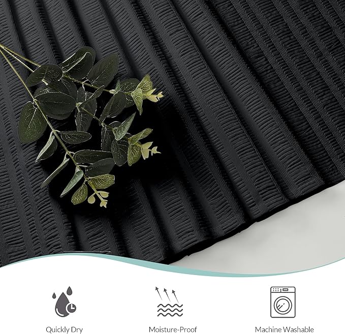 Aiyufeng Moga 3D Embossed Waterproof Fabric Shower Curtain - Hotel Quality Soft Black Shower Curtain Fabric, Light-Weight Cloth & Machine Washable - Standard Size 72x72, Black