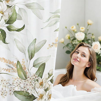 120GSM Floral Flower Shower Curtain, Boho Curtain Set with 12PCS Hooks,Minimalist Watercolor Abstract Bathroom Décor,Flower Bath Curtain for Chic Elegant Bathroom Home Decor,72 x 72 Inch