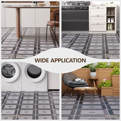 Peel and Stick Floor Tile, 30-Pack 12" x 12" Vinyl Flooring, Waterproof Self-Adhesive Luxury Vinyl Tiles, Easy DIY for Bathroom, Kitchen, Dinning Room, RV, Cover 30 Sq. Black