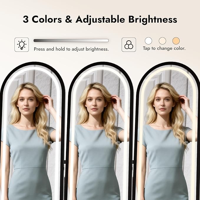 Zamilidon Full Length Mirror LED Lockable Black Standing Jewelry Armoire | Secure lock design, multi-layer jewelry compartment, soft dimmable lighting, space-saving floor layout
