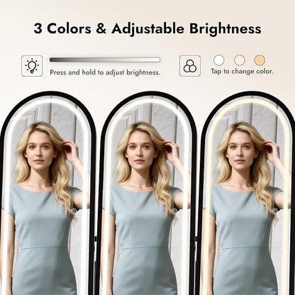 Zamilidon Full Length Mirror LED Lockable Black Standing Jewelry Armoire | Secure lock design, multi-layer jewelry compartment, soft dimmable lighting, space-saving floor layout