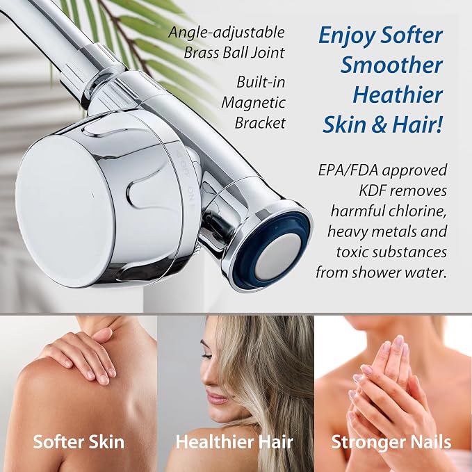 AquaCare Magneton 8-Mode High Pressure Handheld Shower Head w/Water Filter | Filters Chlorine & Toxins for Healthy Hair & Skin. Spaca-age Magnetic Docking, Hygienic Jets, Long 6 ft. Metal Hose / Chrome