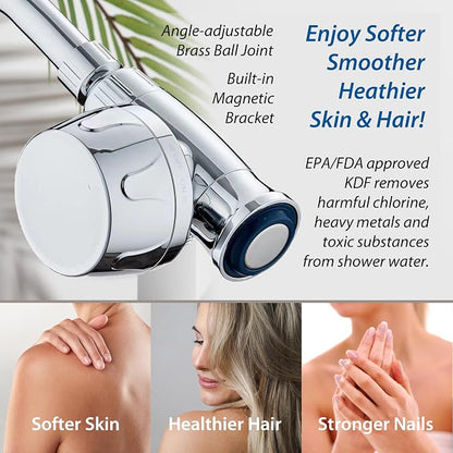 AquaCare Magneton 8-Mode High Pressure Handheld Shower Head w/Water Filter | Filters Chlorine & Toxins for Healthy Hair & Skin. Spaca-age Magnetic Docking, Hygienic Jets, Long 6 ft. Metal Hose / Chrome
