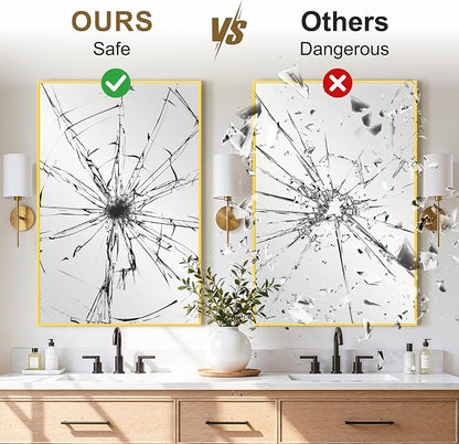 Bathroom Vanity Mirror for Over Sink, 36x24 Inch Matte Gold Mirror | Shatterproof Tempered Glass, Anti-Rust Metal Frame, Rectangle Wall Mirrors for Bedroom, Living Room & Entryway