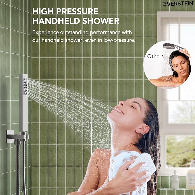 Shower Tub Faucet Set, 10" Bathroom Rainfall Shower Head Fixtures Combo with Handheld Spray and Tub Spout, Brushed Nickel (Valve Included)