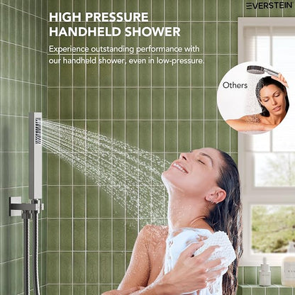 Shower Tub Faucet Set, 10" Bathroom Rainfall Shower Head Fixtures Combo with Handheld Spray and Tub Spout, Brushed Nickel (Valve Included)